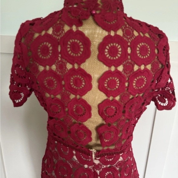 Just Me Women's Red Crochet Lace Cutout Midi Dress  Size Large Formal Cocktail - Picture 5 of 10